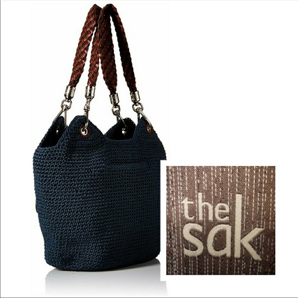 The Sak Indio Teal/Blue Woven Bag Braided Handles